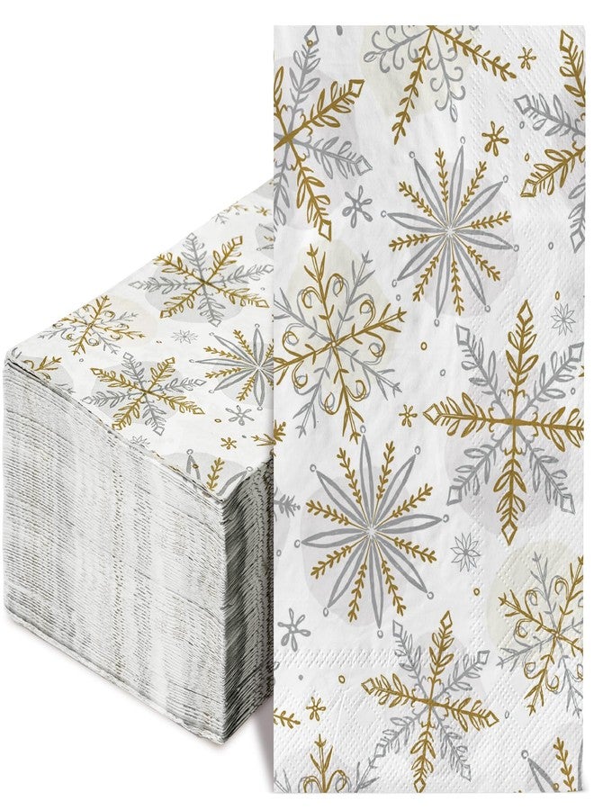 AnyDesign 100 Pcs Christmas Snowflake Guest Napkins Disposable Gold Silver Snowflake Paper Napkins Xmas Dinner Hand Napkin for Christmas Winter Holiday Party Supplies - Image 1